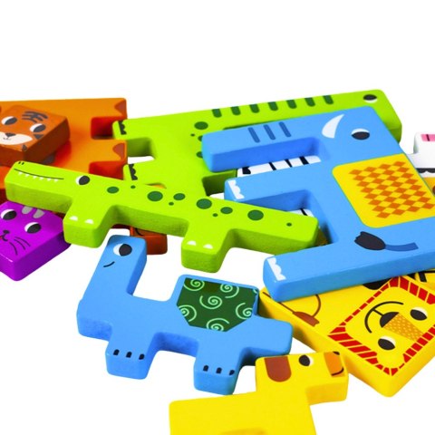 Drewniane Puzzle Łamigłówka Układanka Logiczna Zwierzęta Kolorowe 20 el.
