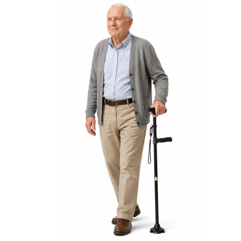 Laska Składana Regulowana Z Latarką LED Dla Seniora Czarna 80-100 cm