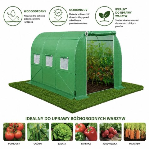 Tunel Ogrodowy Foliowy Szklarnia Na Warzywa Z Oknami Zielony UV 2x3 M 6M²