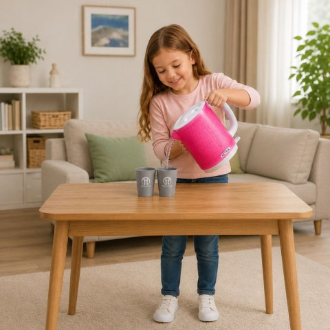 Zestaw Czajnik z Kubkami Dla Dzieci Dźwięki Gotowania Światła Różowy