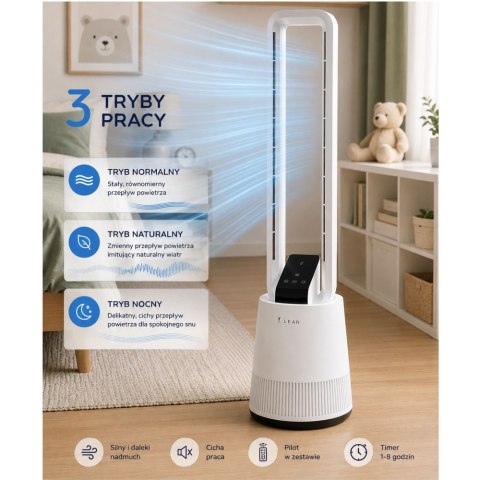 Wentylator Bezłopatkowy Podłogowy Oscylacja Timer Wyświetlacz 45W LCD PILOT