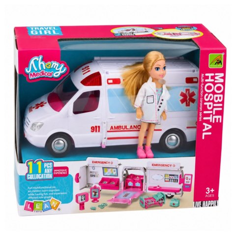 Rozkładany Ambulans Dla Lalek Szpital Mini Laleczka Akcesoria 11 el.