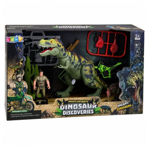 Zestaw Dinozaur T-Rex Ruchomy Myśliwy Motor Figurki Akcesoria Dźwięki