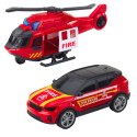Zestaw Strażacki Laweta Helikopter Samochód Światła Dźwięki Czerwony