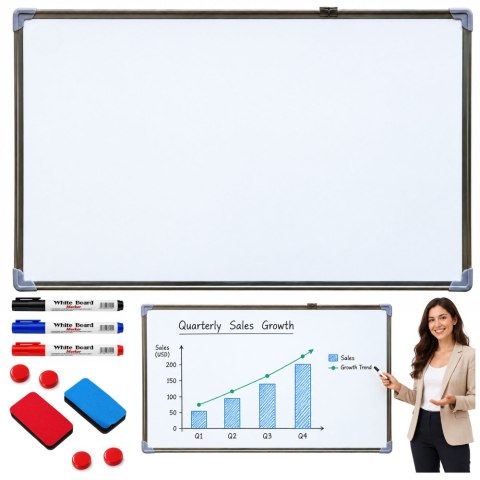 Tablica Magnetyczna Suchościeralna Markery Gąbki Akcesoria Biała 90x60 cm