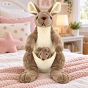Pluszowa Maskotka Kangurzyca Przytulanka Kangur z Małym Beżowy 30 cm