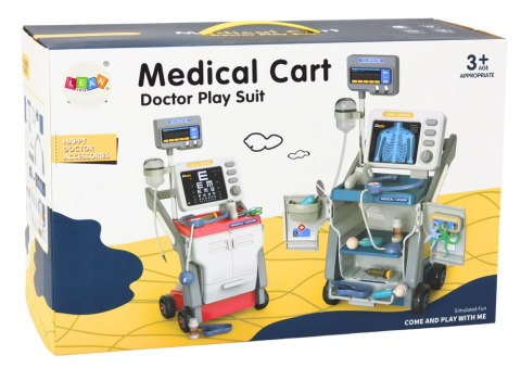 Zestaw Małego Doktora Wózek Medyczny RTG EKG Światła Niebieski 16 el.
