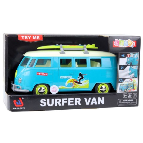 Samochód Surfer Van Bus Deska Surfingowa Światła Dźwięki Turkusowy