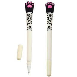 Długopis Żelowy Kocia Łapka Niebieski Tusz Zatyczka Biało Czarny 16,5cm