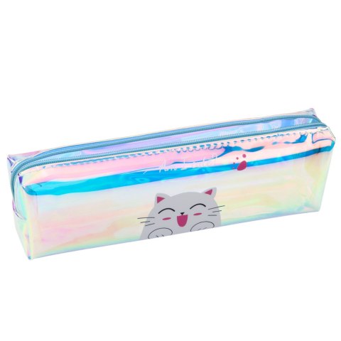 Piórnik Szkolny Dziecięcy Holograficzny Z Kotem Niebieski 21x6cm