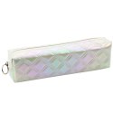 Piórnik Szkolny Organizer Tłoczony Wzór Biały Perłowy 21x6cm