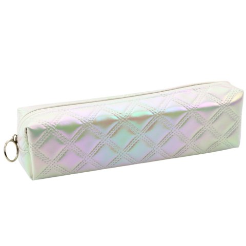 Piórnik Szkolny Organizer Tłoczony Wzór Biały Perłowy 21x6cm