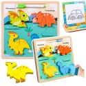 Układanka Tablica 2w1 Drewniana Edukacyjna Dinozaury Pisak