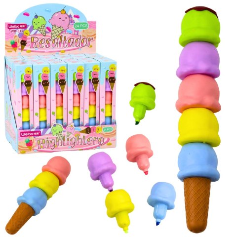 Lody W Rożku Gałki Lodów Zakreślacze 5 Kolorów Pastelowe 18cm