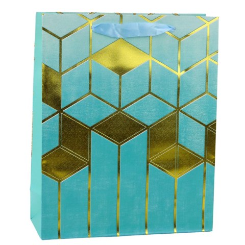 Torba Prezentowa Papierowa Wzory Geometryczne Złote 32 x 26 x 12 cm