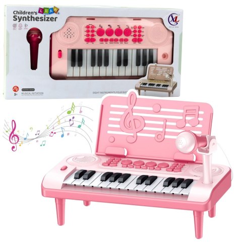 Elektroniczne Pianinko Edukacyjne Z Podstawką Na Nuty Mikrofon 24K Różowe