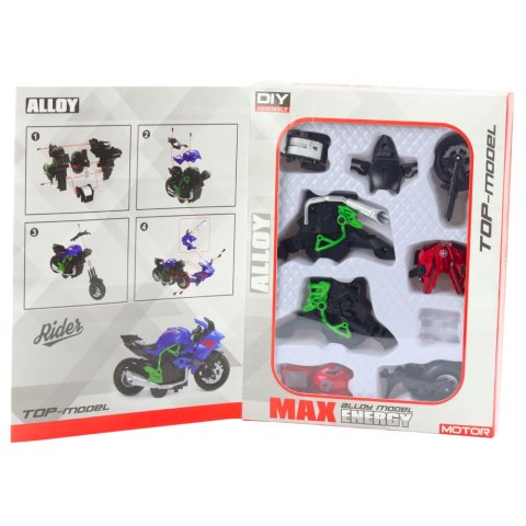 Motocykl Do Składania Skręcania Metal 1:14 DIY Zielono-Czerwony