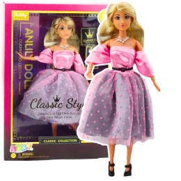 Lalka Anlily Suknia Balowa Jasnoróżowa W Kropki Ruchome Kończyny Blond