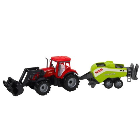 Zestaw Traktor Z Ładowaczem i Prasą Rolniczą Czerwony