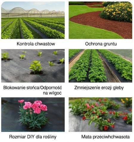 Agrotkanina Czarna 1100cm x 50m UV 135g Antychwastowa Agrowłóknina + Kotwy