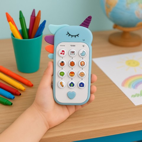 Dziecięcy Telefon Edukacyjny Światła Dźwięki Melodie Niebieski