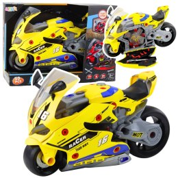 Motocykl Do Rozkręcania 2w1 DIY Warsztat Światła Dźwięki Dym Żółty 43cm
