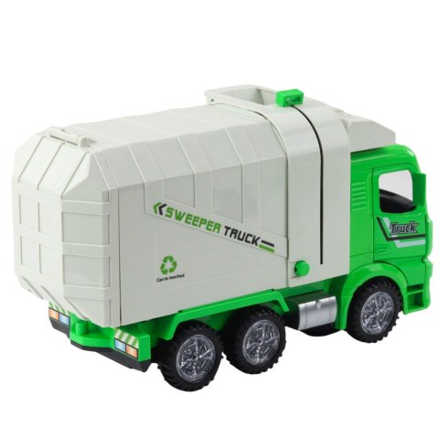 Zestaw Ciężarówka Śmieciarka Miejska Kosz Światła Dźwięki Zielona
