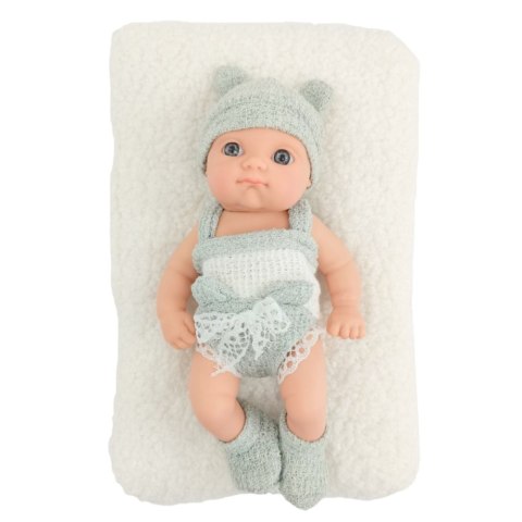 Lalka Bobas Niemowlak Z Kocykiem Biało-Szare Ubranko Czapeczka 18 cm