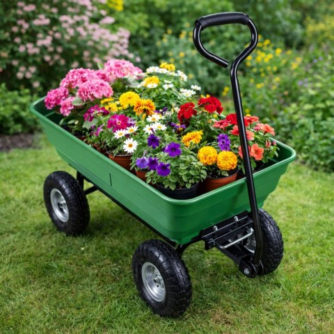 Wózek Ogrodowy Transportowy Wyjmowana Odchylana Taca Zielony 120 kg