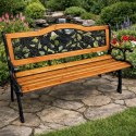 Ławka Ogrodowa Drewniana Metalowa Ławeczka Parkowa Ozdobna z Oparciem