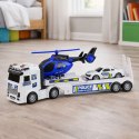 Zestaw Policyjny Ciężarówka Laweta Auto Helikopter Światła Dźwięk